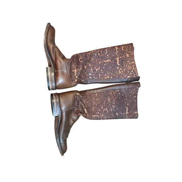 Lucchese Women's Brown Hand Made Tooled Leather Tall Riding Knee Boots Size 7.5 - Picture 10 of 12